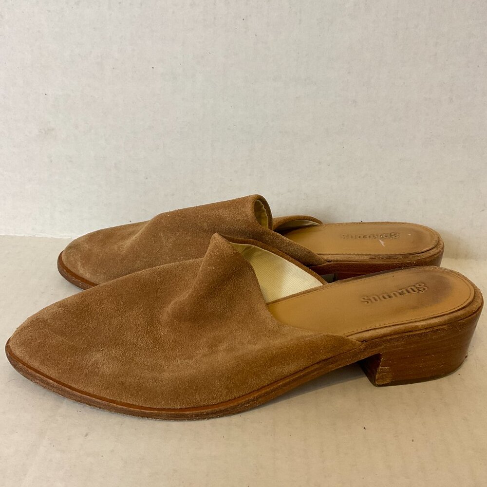 Soludos Tan Mules with Pointed Toe and Low Block Heel